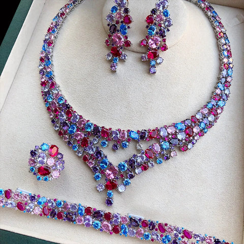 GODKI Luxury Princess 4PCS Flower African Jewelry Sets For Women Wedding Party Full Cubic Zircon Dubai Bridal jewelry Set Gift