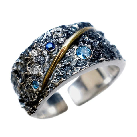 New in 925 Silver Black Inlaid Starry Sky Blue Gemstone