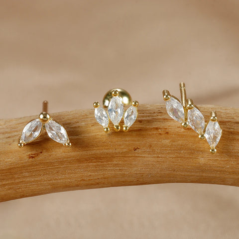 3PCS Stainless Steel Gold Color Crown Stud Earring