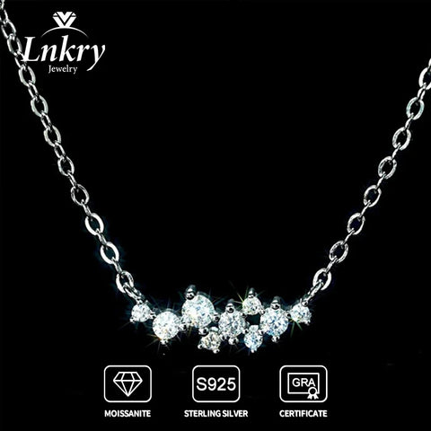 Lnkry Delicate Moissanite Necklace With Certificate For Women 925 Silver Original Certified Cluster Pendant Necklace Jewelry