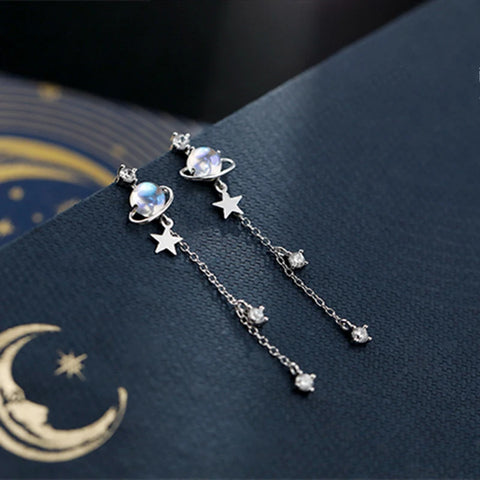 Korean New Light Luxury Zircon Moon Star Asymmetric Stud Earrings