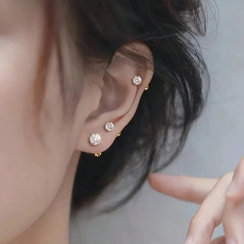 3Pairs Classic Round Zirconia Stud Earrings