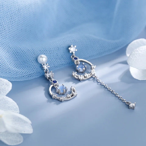 Korean New Light Luxury Zircon Moon Star Asymmetric Stud Earrings