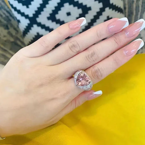 2025 Big Pink Crystal LOVE Heart Open Ring