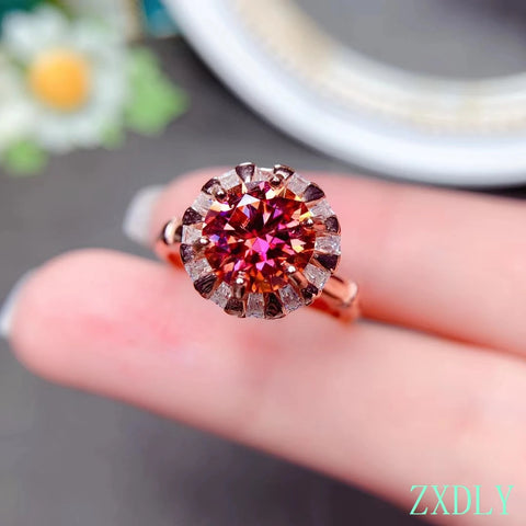 Red Moissanite Ring Real 925 Silver Fine Jewelry