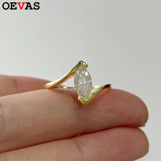 OEVAS 1ct 5x10mm Marquise Cut Moissanite Ring