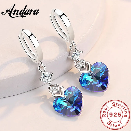 925 Sterling Silver Earrings Blue Crystal