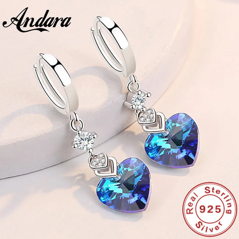 925 Sterling Silver Earrings Blue Crystal