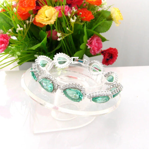 Silver Bracelet Natural Green Spinel Stone