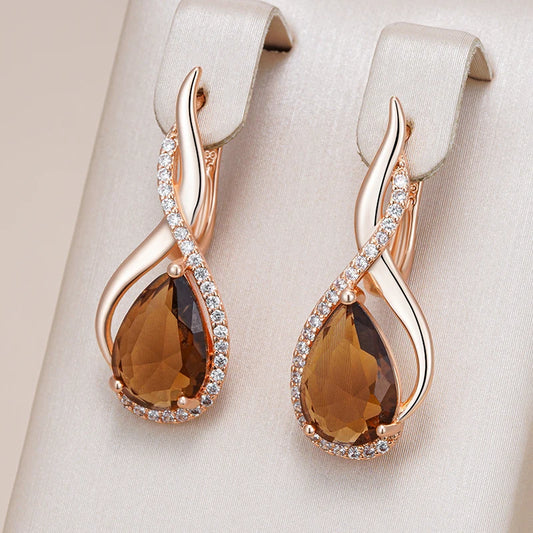 Kinel Hot Light Brown Natural Zircon English Earrings