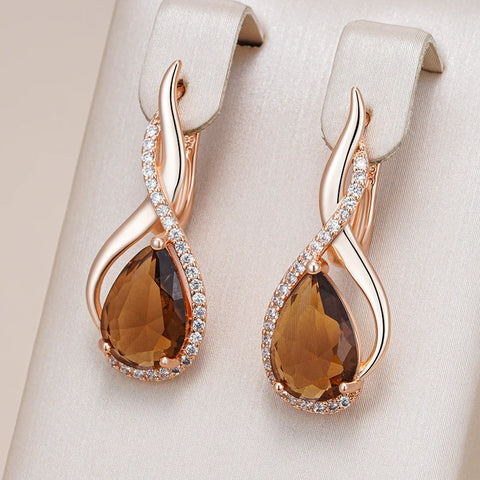 Kinel Hot Light Brown Natural Zircon English Earrings