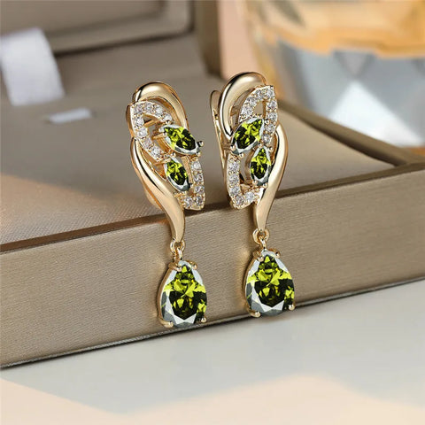 Cute Female Green Zircon Stone Earrings