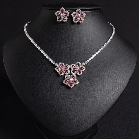 HIBRIDE French Fire Flower Necklace Earrings 2025 Gorgeous Women's Set Bridal Wedding Party Dress Holiday Gift Jewellery S-377