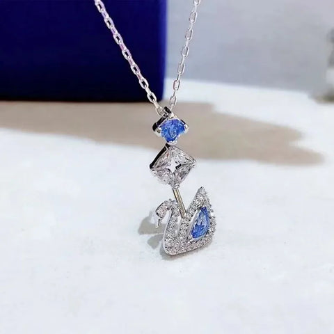 2025 New necklace Swan Blue square diamond crystal element necklace suitable for women's exquisite jewelry Valentine's Day gifts