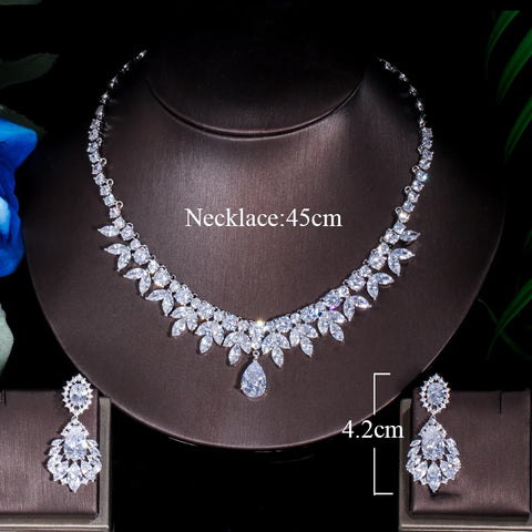 ThreeGraces Top Quality American Bridal Accessories CZ Stone Wedding Costume Necklace and Earrings Jewelry Sets For Brides JS003