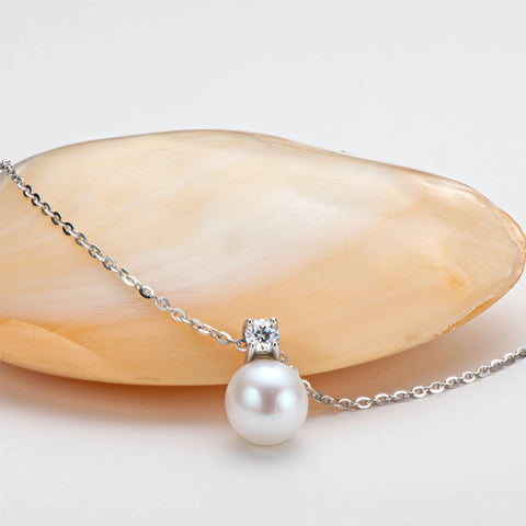 D Color Moissanite Pearl Jewelry Sets for Women 4mm Moissanite Diamond Pendant Necklace Earrings Luxury Wedding Anniversary Gift