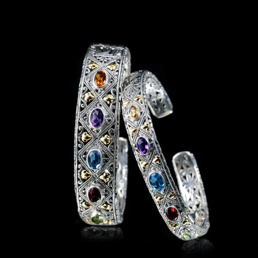 Luxury Inlaid Colored Gemstone Bracelet