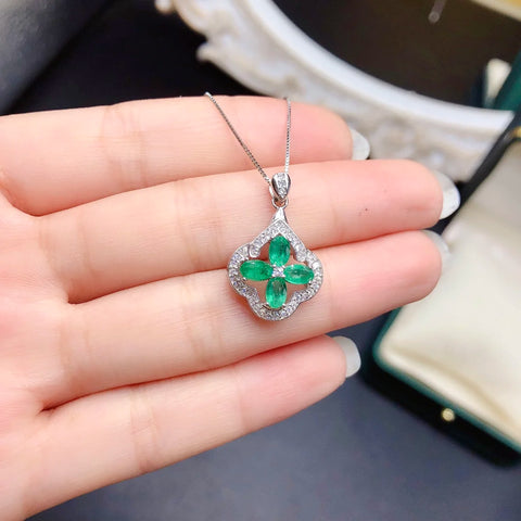 S925 Pure silver natural emerald pendant delivered emerald is the world's top four gemstones of high quality jewelry
