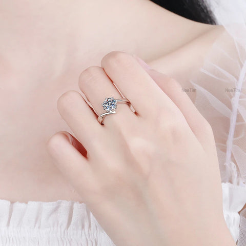NeeTim 0.5ct-2ct Moissanite Ring Lab Diamond Ring
