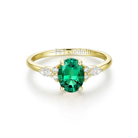 Kuololit Oval Lab-Grown Sapphire Moissanite Ring