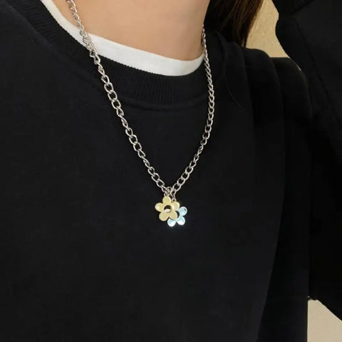W8KF Flower Pendant Jewelry Pendant Necklaces Flower Pendant Chains Chokers for Party
