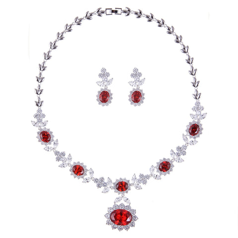 Luxury Indian Jewelry Set For Women Zirconia Bridal Necklace Earring Set For Wedding Evening Party Prom Pendant Necklace