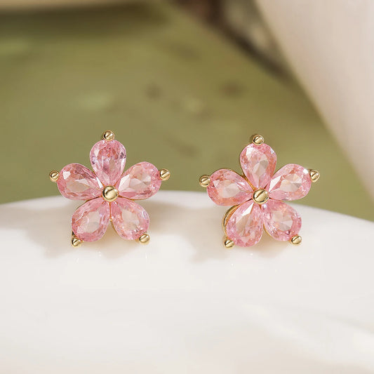 NEWBUY Delicate Gold Color Cute Flower Stud Earrings