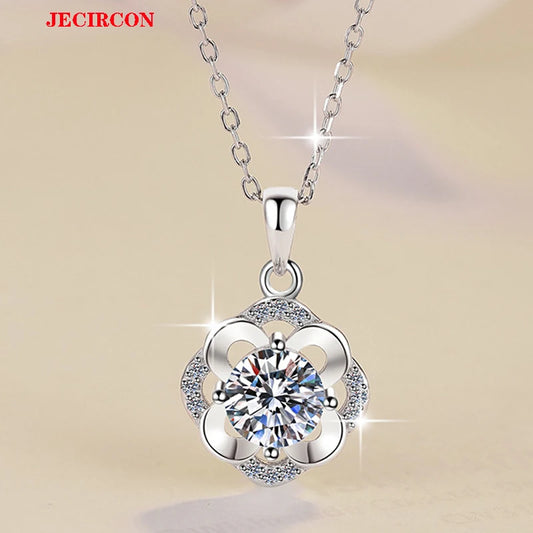 JECIRCON 1CT Moissanite Pendant Necklace for Women Light Luxury Fashionable 925 Sterling Silver Collarbone Chain Durable Jewelry