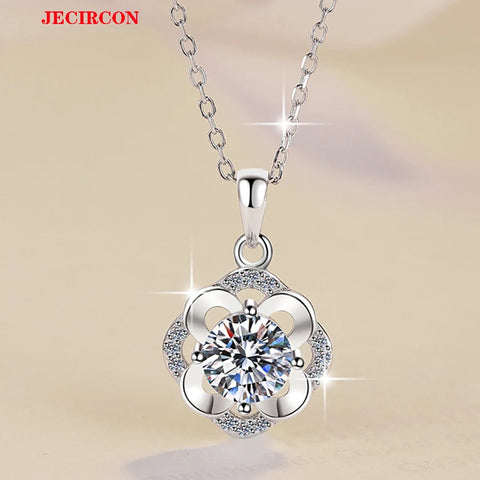 JECIRCON 1CT Moissanite Pendant Necklace for Women Light Luxury Fashionable 925 Sterling Silver Collarbone Chain Durable Jewelry