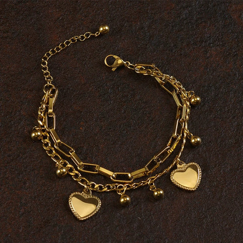 1Double Layer Heart/Small Ball Charms Bracelet