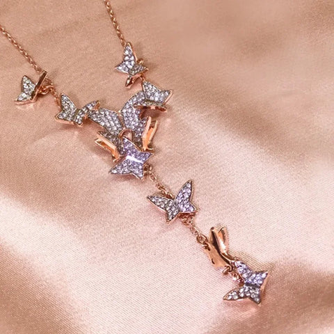 Original 2025 New Trend Fine Jewelry Set Charm Pink Butterfly Crystal Fashion Necklace Bracelet Earrings for Women's Party Gifts