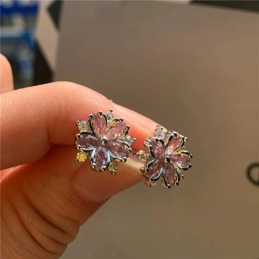 Luxury Female Pink Zircon Stone Earrings