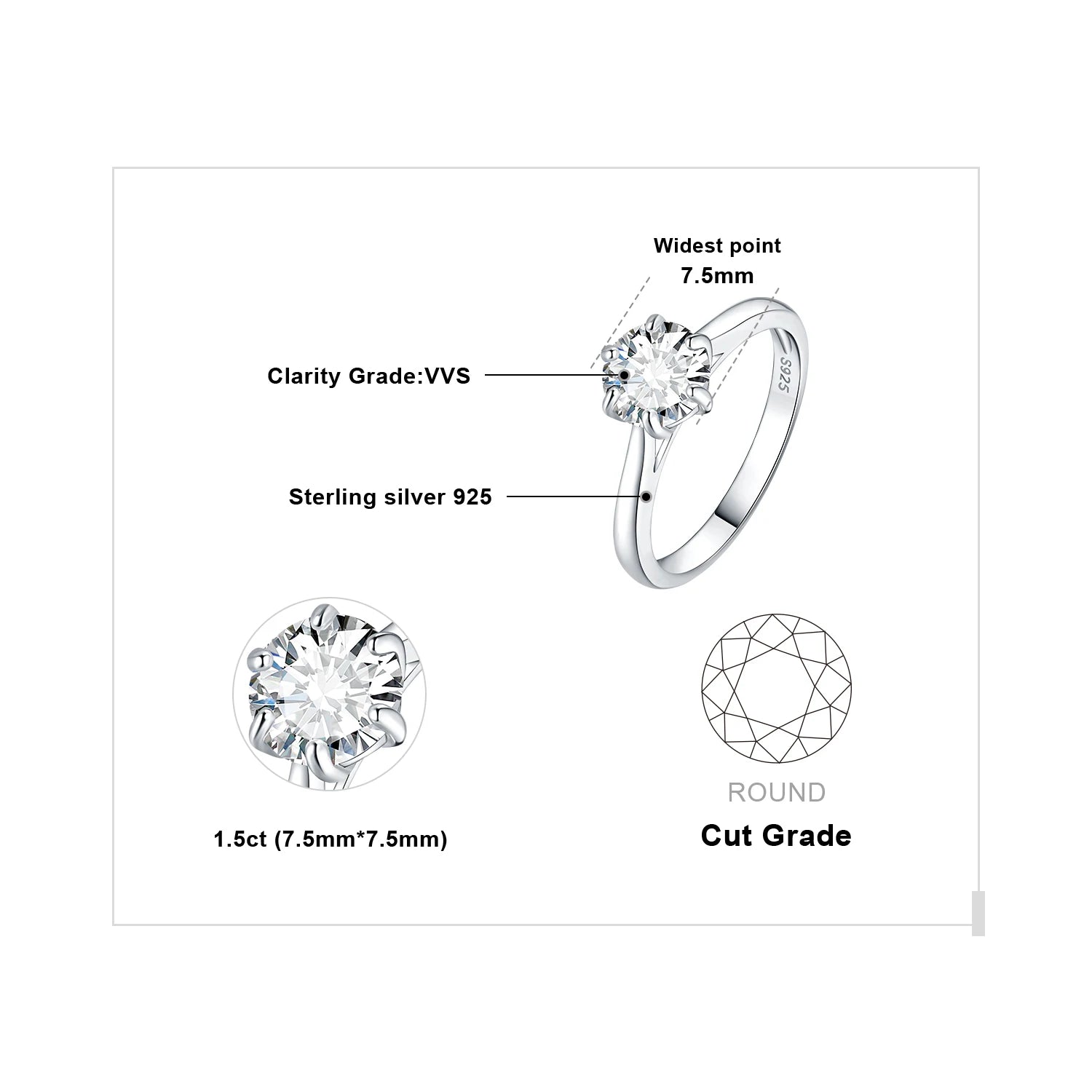 JewelryPalace Moissanite D Color 0.5ct 1ct 1.5ct 2ct Round Cut - BOLEVARD RING