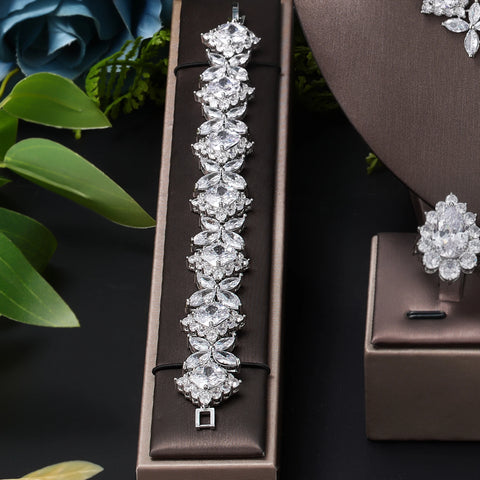 2022 Popular Cubic Zirconia Wedding Jewelry Set Women's Bride 4 Earrings Necklace Set Promotion