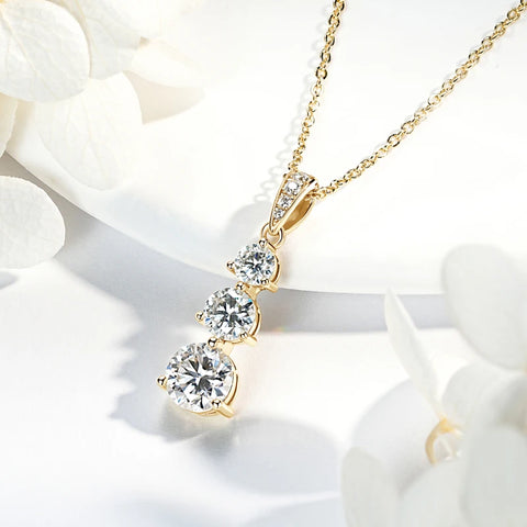 Moissanite Three stone Pendant necklace