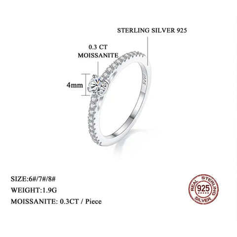 Real 925 Sterling Silver Small Moissnaite Ring