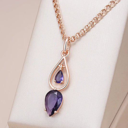 Kinel Hot Purple Natural Zircon Long Pendant