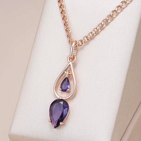 Kinel Hot Purple Natural Zircon Long Pendant