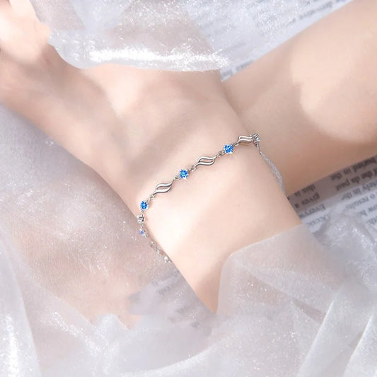 Retro 925 Sterling Silver Blue Crystal Bracelets