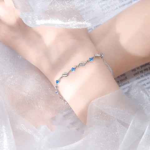 Retro 925 Sterling Silver Blue Crystal Bracelets