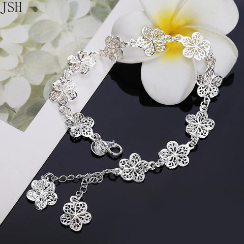 Hot wedding 925 sterling silver bracelet beautiful flowers for women classic high quality fashion jewelry wholesale 20CM