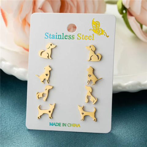 4Pairs/Lot Fashion Stainless Steel Star Moon Stud Earrings Sets