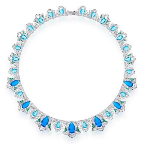 Designer Style Stud Earrings Necklace Women Lady Inlay Cubic Zircon Synthetic Sapphire Tassels Dinner Party Jewelry Sets