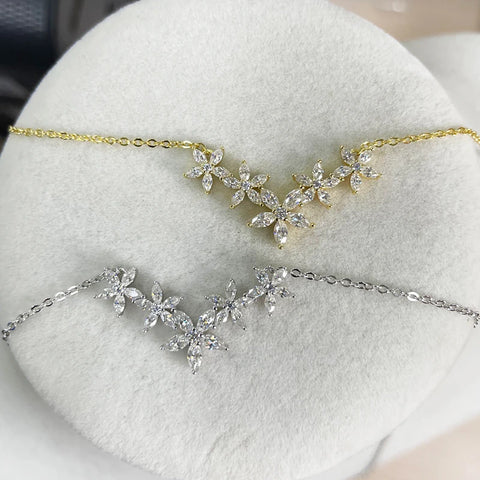 Lnngy Exquisite Moissanite Diamond Necklace for Women Pure 925 Sterling Silver Flower Pendant Necklaces 2025 Trend Jewelry