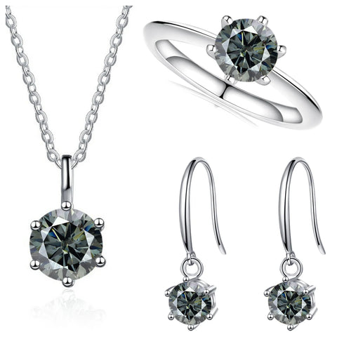 Total 2.5ct Solitaire 925 Sterling Silver moissanite Jewelry set for charm lady  for Women Fine Jewelry dating party gift