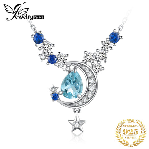 JewelryPalace New Moon Star 4.5ct Genuine Sky Blue Topaz Created Sapphire 925 Sterling Silver Pendant Necklace for Woman 45cm