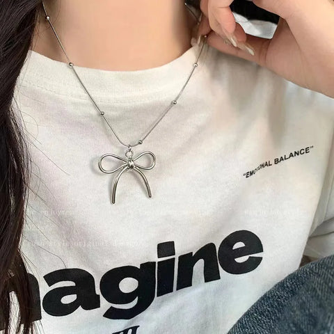 Exquisite Clavicle Chain Elegant Scrub Bow Pendant Necklace For Women Girls Temperament Collar Chain Korean Student