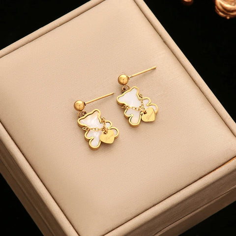 EILIECK 316L Stainless Steel Star Flower Bear Necklace Earrings