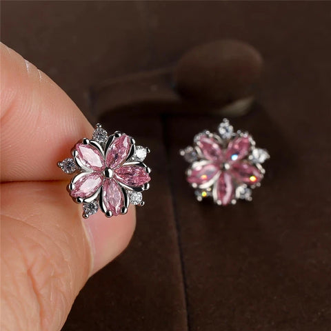 Luxury Female Pink Zircon Stone Earrings