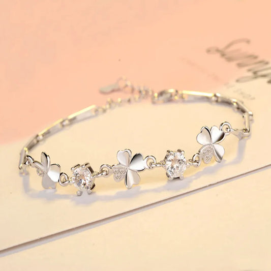 hot 925 Sterling Silver Zircon Clover Bracelets